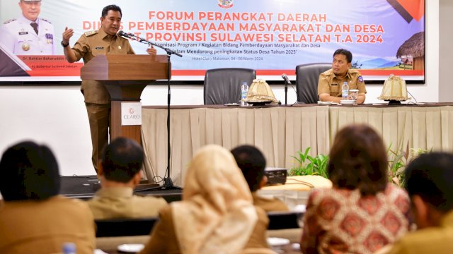 Forum Perangkat Daerah Dinas Pemberdayaan Masyarakat dan Desa (PMD) Tingkat Provinsi Sulawesi Selatan Tahun Anggaran 2024, digelar di Gardenia Hall, Hotel Claro Makassar, Selasa, 5 Maret 2024. 