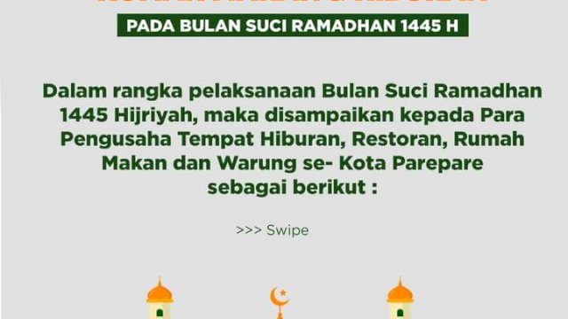Pemkot Parepare Lakukan Pembatasan THM, Restoran, Hingga Warkop Selama Ramadan