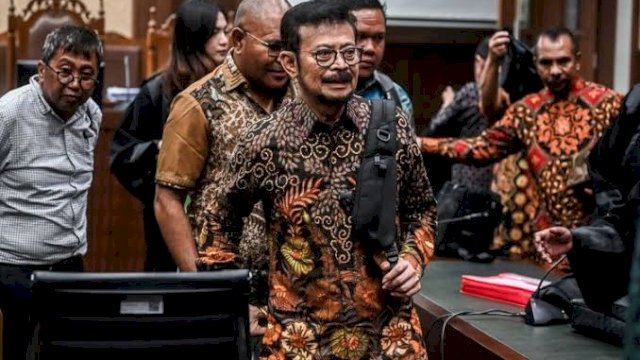 Mantan Menteri Pertanian Syahrul Yasin Limpo usai pembacaan putusan sela di Pengadilan Tipikor Jakarta.