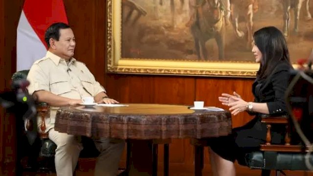 Prabowo Subianto dalam sebuah wawancara ekslusif dengan stasiun TV, Kamis (23/5/2024).