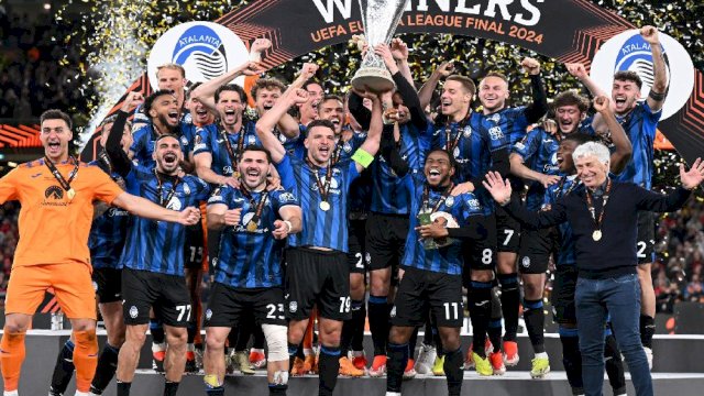 Atalanta menjadi juara baru Liga Europa usai mengalahkan Bayer Leverkusen 3-0 dalam pertandingan final di Stadion Aviva, Dublin, Kamis (23/5/2024) 