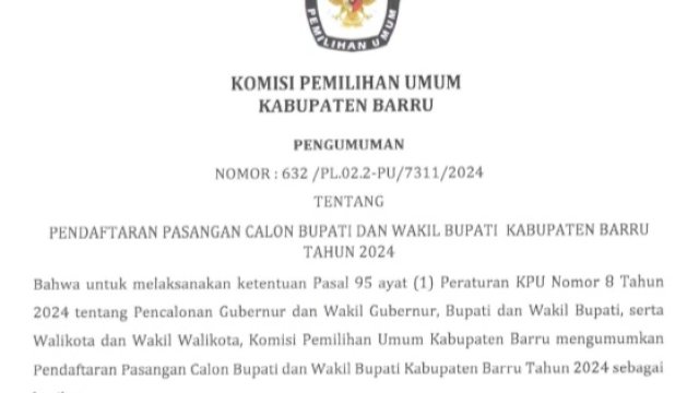 KPU Barru Resmi Buka Pendaftaran Pasangan Calon Bupati dan Wakil Bupati 2024, Berikut Syarat dan Tata Caranya