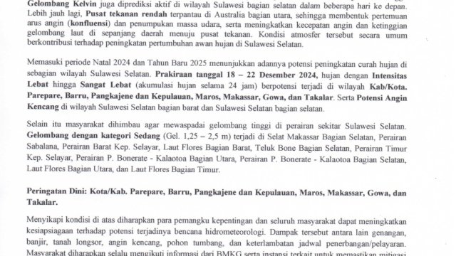 BMKG Sulsel Waspadai Cuaca Ekstrem 18-22 Desember, Hujan Lebat dan Angin Kencang Mengancam
