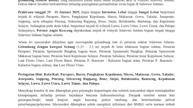 BMKG Makassar Peringatkan Cuaca Ekstrem di Sulawesi Selatan
