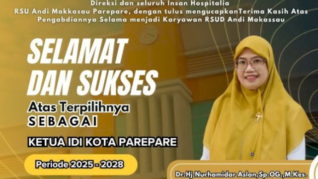 dr. Hj. Nurhamidar Aslan, Sp.OG sebagai Ketua Pengurus Ikatan Dokter Indonesia (IDI) Kota Parepare periode 2025.