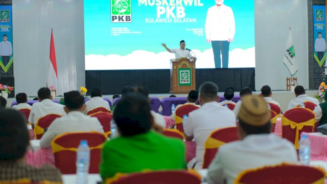 Bupati Takalar, Muhammad Firdaus Dg. Manye membuka secara resmi Musyawarah Kerja Wilayah (Muskerwil) Partai Kebangkitan Bangsa (PKB) Provinsi Sulawesi Selatan, Sabtu (3/5/2025) siang.