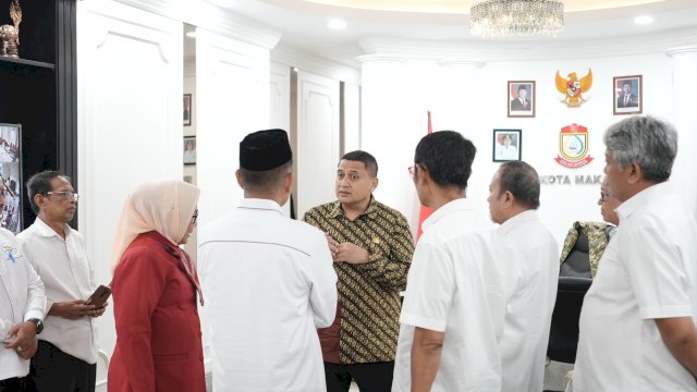 Wali Kota Makassar, Munafri Arifuddin saat menerima kunjungan Dewan Pendidikan Kota Makassar, di Kantor Balai Kota, Rabu (14/5/2025).