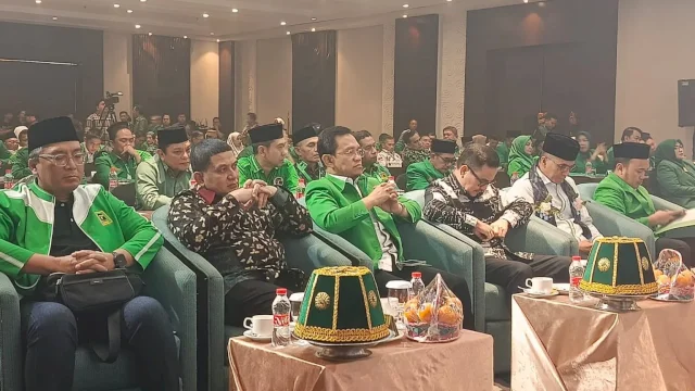 Wali Kota Makassar, Munafri Arifuddin saat menghadiri Musyawarah Kerja Wilayah (Muskerwil) ke IV PPP Sulawesi Selatan, yang berlangsung di Hotel Sheraton Makassar, Sabtu (28/6/2025).
