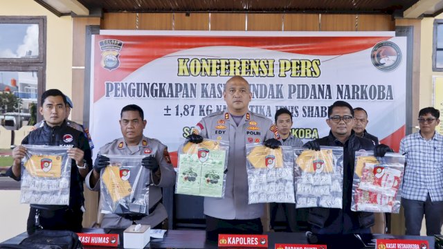 Polres Pinrang Gagalkan Penyelundupan 1,87 Kg Sabu Asal Malaysia
