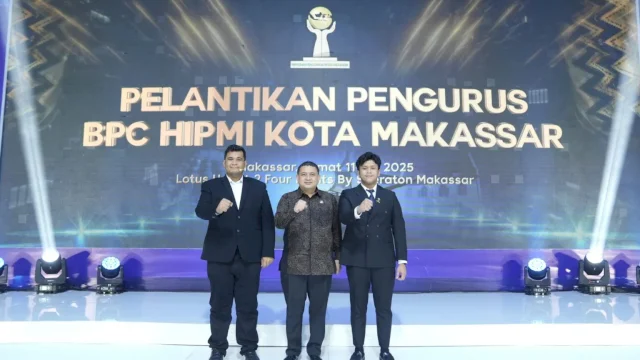 Wali Kota Makassar, Munafri Arifuddin menghadiri pelantikan HIPMI Kota Makassar, di Hotel Sherston, Jumat (11/7/2025).