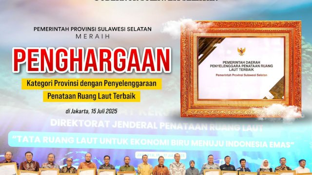 Gubernur Sulsel Terima Penghargaan Penataan Ruang Laut Terbaik dari Menteri KKP