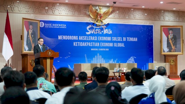 Forum Sulsel Talk  bertema &ldquo;Mendorong Akselerasi Ekonomi Sulsel di Tengah Ketidakpastian Ekonomi Global&rdquo; di Baruga Phinisi, Kantor Perwakilan BI Sulsel, Selasa (12/8/2025). 
