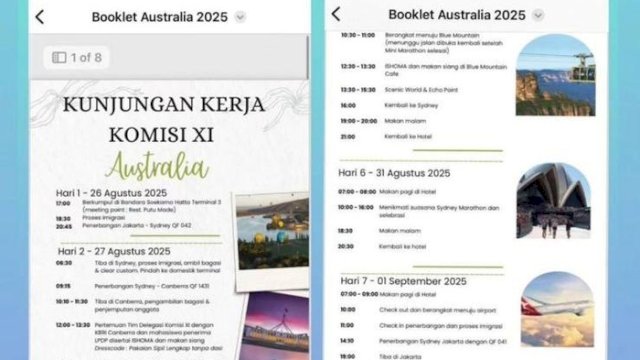 Tangakapan layar itinerary kunker Komisi XI ke Australia (Tangkapan Layar)