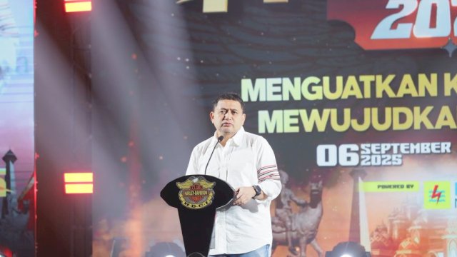 Wali Kota Makassar, Munafri Arifuddin pada pembukaan Rapat Kerja Nasional (Rakernas) Harley Davidson Club Indonesia (HDCI) 2025, di Hotel Gammara, Makassar, Sabtu (6/9/2025).
