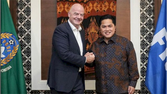 Presiden FIFA GIanni Infantino dan Ketua PSSI Erick Thohir saat bertemu di Jakarta pada 2023. (Instagram/@gianni_infantino)