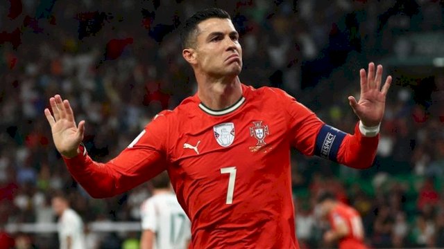 Cristiano Ronaldo jadi top skor sepanjang masa di kualifikasi Piala Dunia. (REUTERS/Pedro Nunes)
