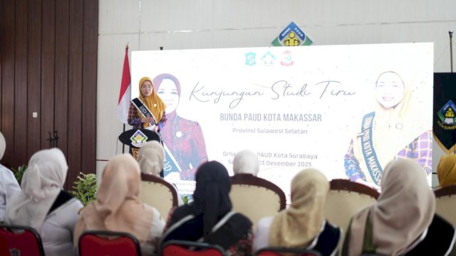 Bunda PAUD Kota Makassar, Malinda Aksa bersama jajaran pengurus melakukan kunjungan silaturahmi ke Grha Bunda PAUD Surabaya, Kamis (4/12/25).
