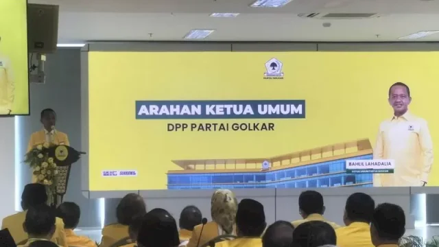 Ketua Umum Partai Golkar, Bahlil Lahadalia saat Rapimnas Partai Golkar di DPP Golkar, Jakarta, Sabtu 20 Desember 2025. 
