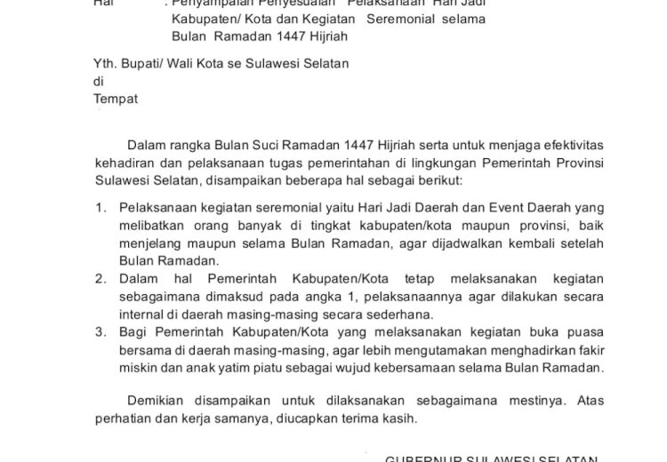 Menghadapi Ramadan, Gubernur Sulsel Keluarkan Imbauan