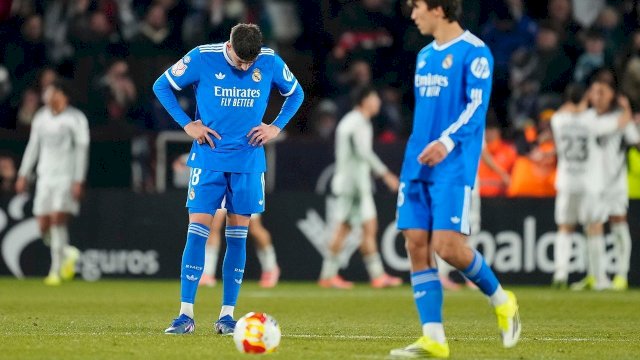 Reaksi kecewa skuad Real Madrid dalam laga babak 16 besar Copa del Rey antara Albacete vs Real Madrid, 15 Januari 2026 (c) AP Photo/Jose Breton
