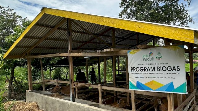 Kandang sapi dari Program Biogas Kampung Energi Terpadu bantuan dari Tanggung Jawab Sosial dan Lingkungan (TJSL) PLN UID Sulselrabar di Kabupaten Sinjai. Program ini juga sebagai sarana pengolahan limbah ternak menjadi energi ramah lingkungan.