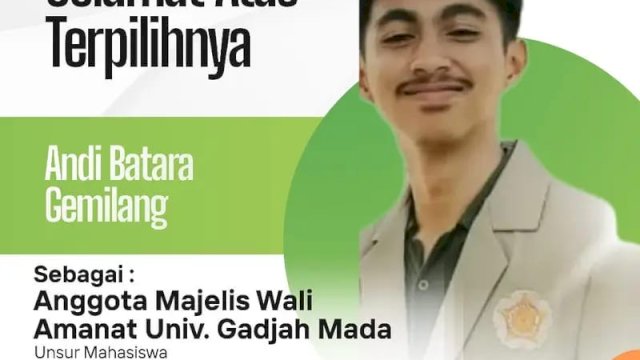 Andi Batara Gemilang, mahasiswa UGM asal Sulawesi Selatan terpilih sebagai&nbsp;Anggota Majelis Wali Amanat (MWA) periode 2026&ndash;2031.