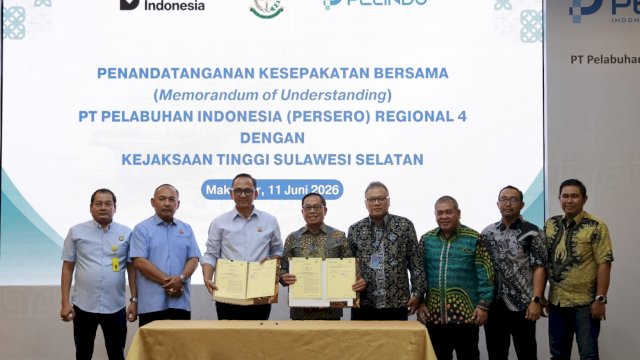 Penandatanganan MoU tersebut berlangsung di Kantor Pelindo Regional 4, Makassar, pada Kamis (11/6).&nbsp;