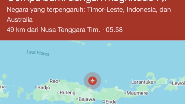 Gempa Magnitudo 7,0 Guncang Mbay Nagekeo NTT, BMKG Keluarkan Peringatan Dini Tsunami