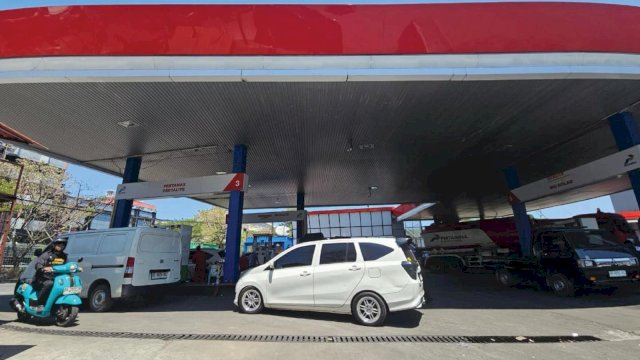Kondisi salah satu SPBU di Kabupaten Gowa, Sulawesi Selatan.